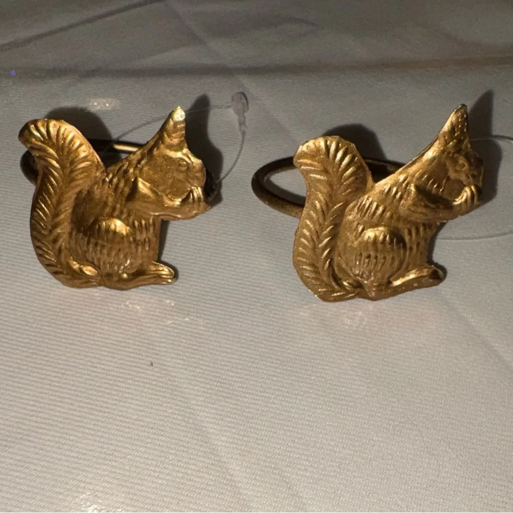 New Anthropologie Terrain Golden Squirrel Napkin Rings, Set of 2 Harvest Fall